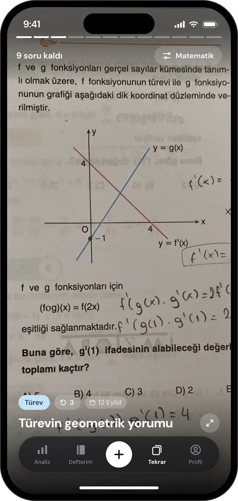 Anlio Hızlı Tekrar ekranı: tekrar zamanı gelen bir soru kartı